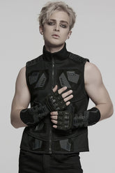 Black Men's Punk Cool Rubber Patched Half-finger Gloves